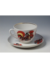 Чашка с блюдцем чайная "Красные петушки" форма Весенняя